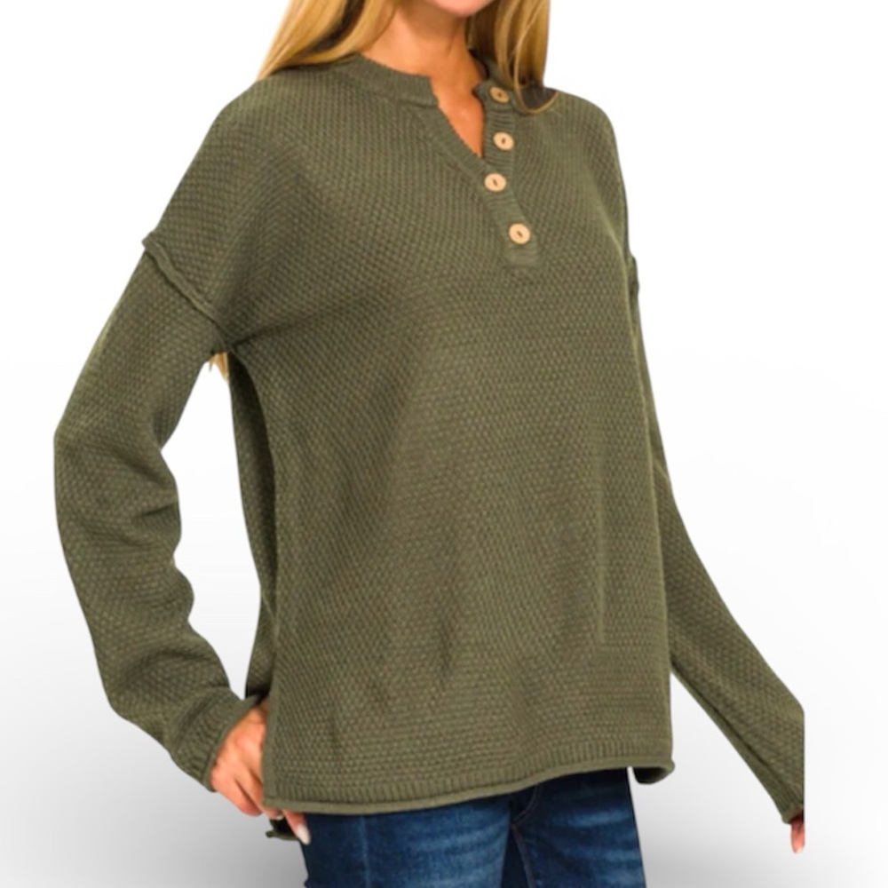 Mod Ref Olive Green Waffle Knit Pullover Sweater